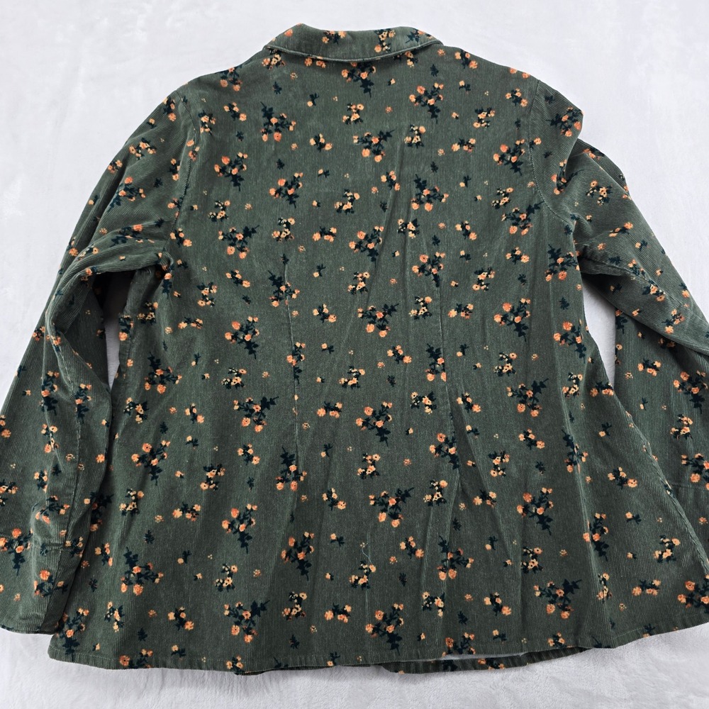 The Vermont Country Store Shirt Womens XLP Button Down Green Floral Corduroy - Picture 6 of 7